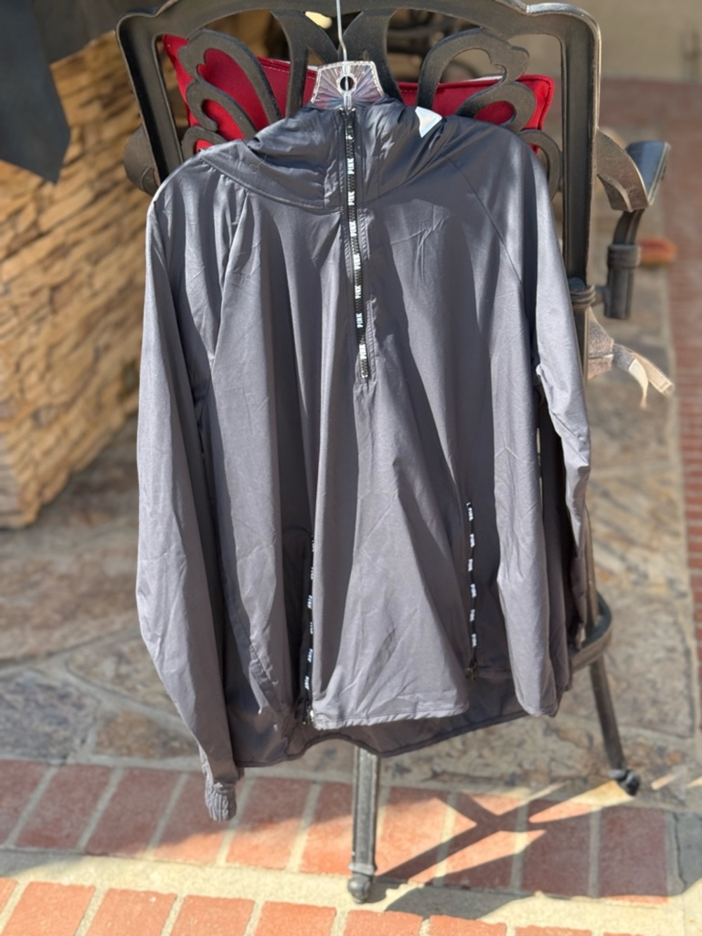 PINK VICTORIA SECRET Lightweight Black Hooded Windbreaker